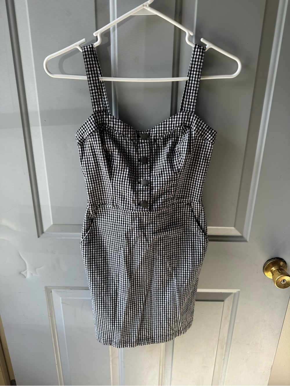 Hollister Black and White Gingham Button-Front Mini Dress